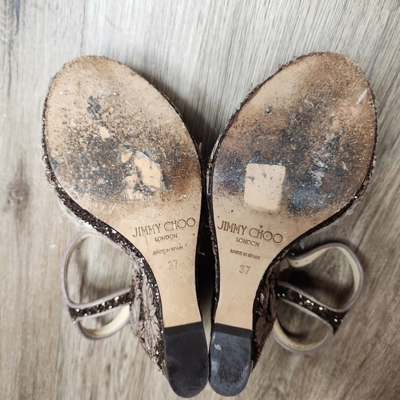 Jimmy Choo Perla Jute Glitter Wedge Sandal Light Mocha in Size 37(US 7) - Picture 16 of 16